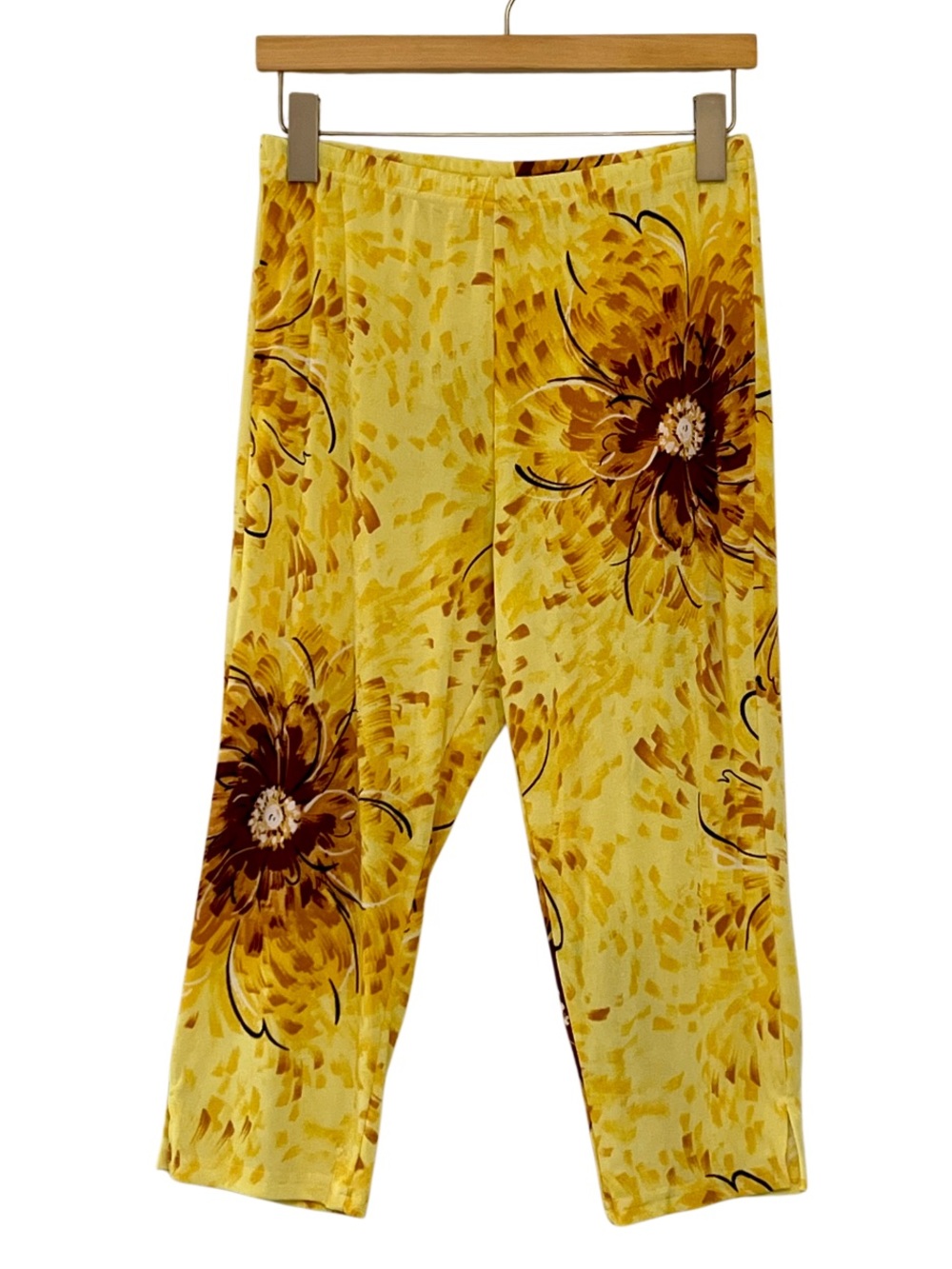 Vintage Jostar Yellow Brown Floral 2 Piece Capri Pant Set Made USA Medium - Picture 5 of 15
